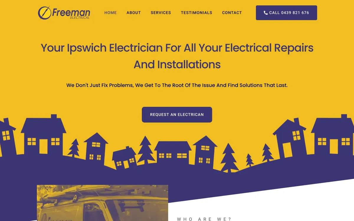 Home page of the Freeman Electrical website