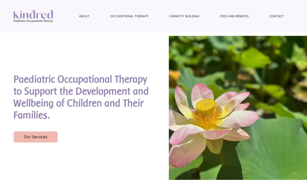 Home page of the Kindred Paediatric Therapy website