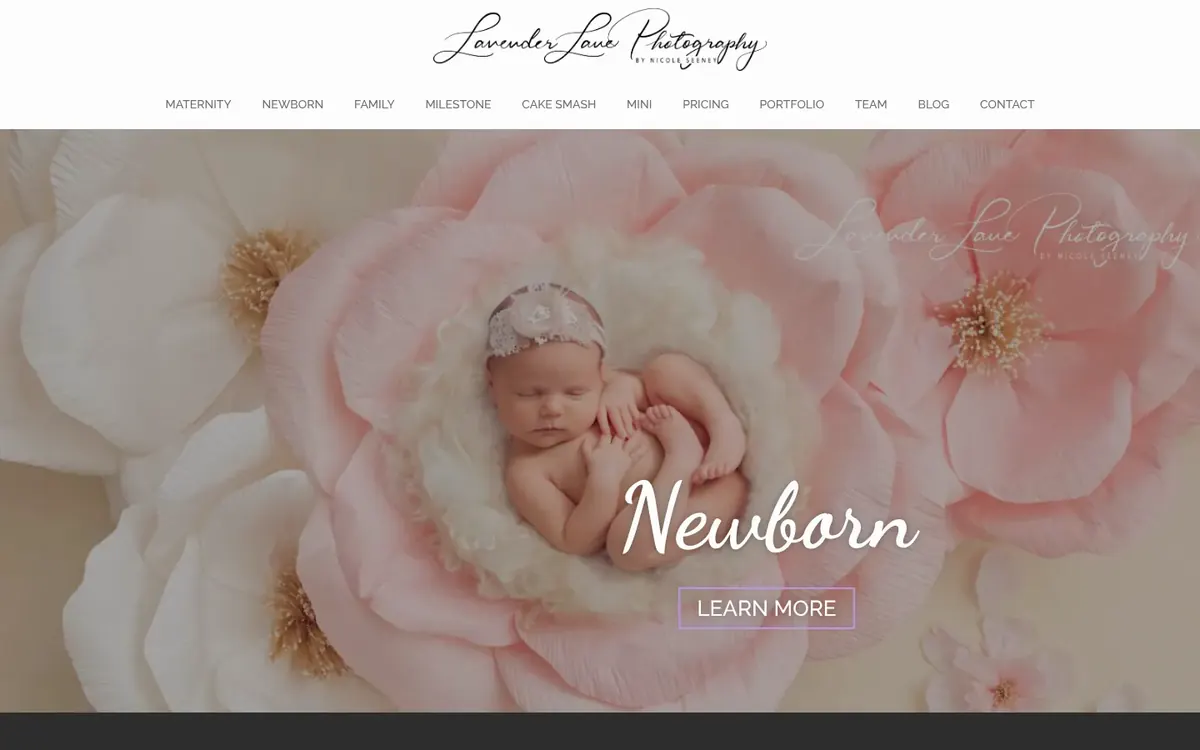 Home page of the Lavender Lane Photography website