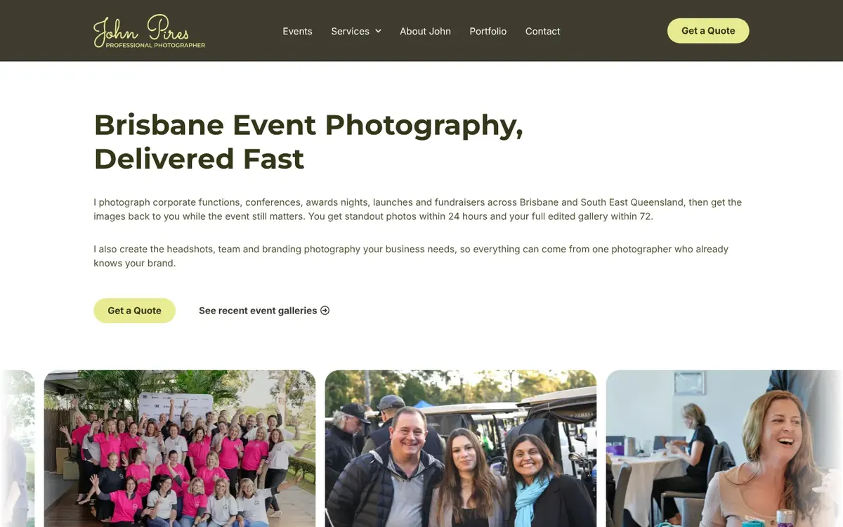 Home page of the Prestige Images website