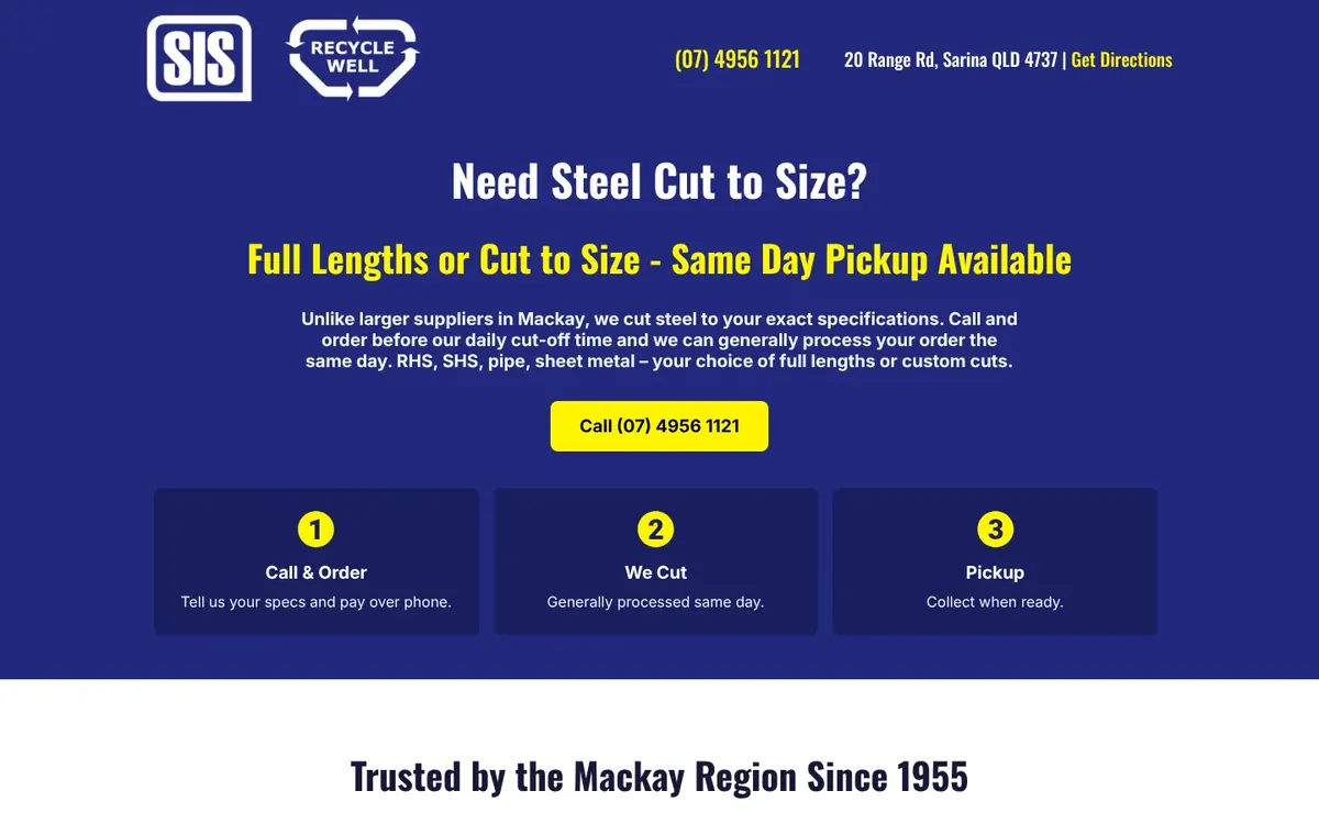 Home page of the Sarina Industrial Supplies website