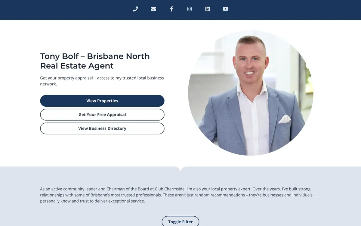 Home page of the Tony Bolf Property website